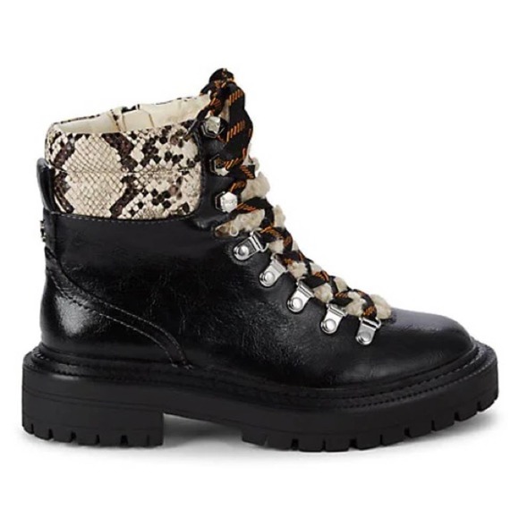 Circus by Sam Edelman Shoes - Circus by Sam Edelman Flora Faux Fur Trim Leather Snake Embossed Hiking Boots
